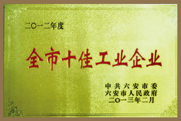 集團(tuán)被六安市委、市政府評(píng)為“全市十佳工業(yè)企業(yè)”。