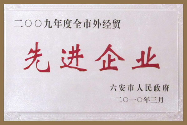 六安市政府授予集團(tuán)全市外經(jīng)貿(mào)先進(jìn)企業(yè)榮譽(yù)稱號(hào)。